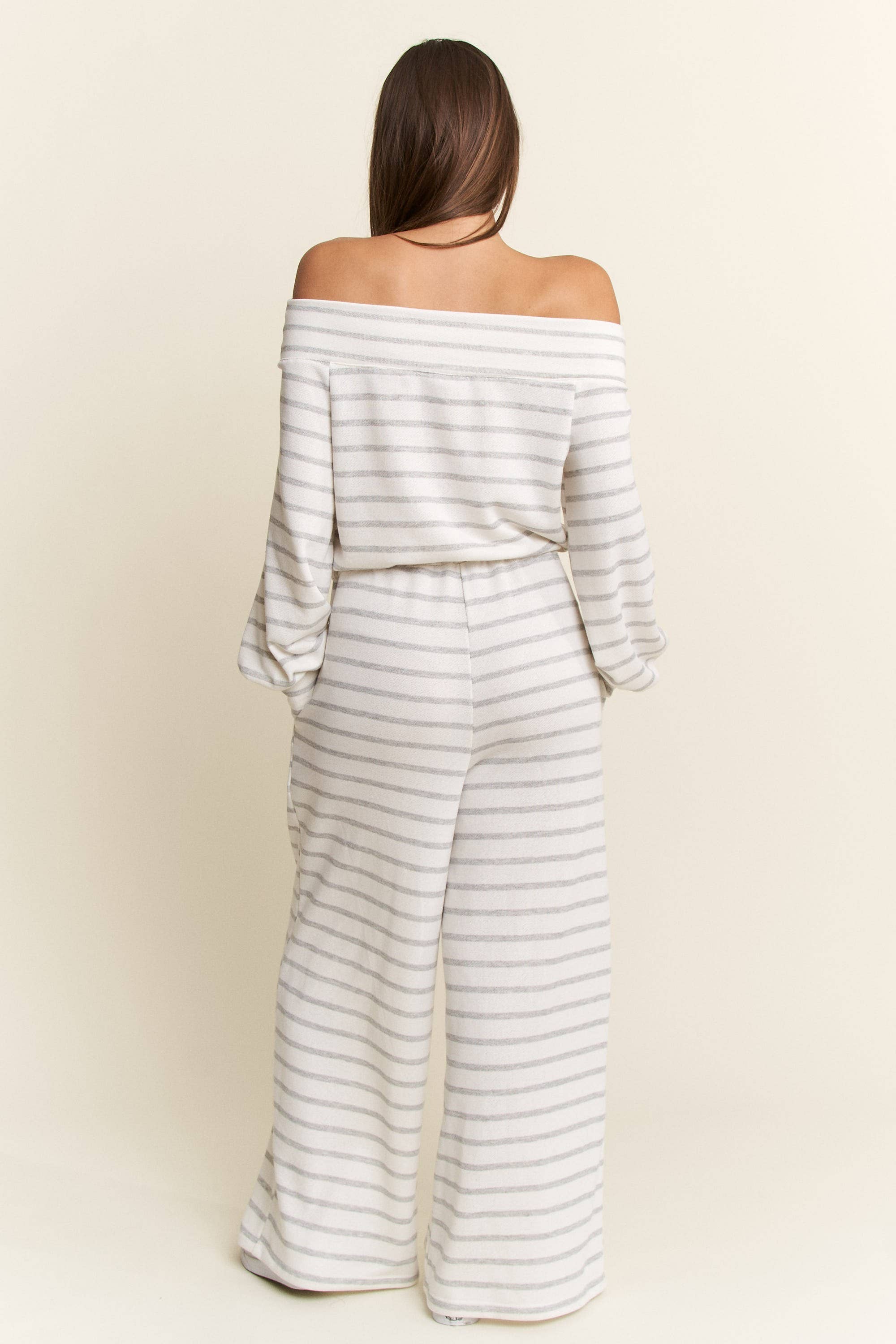 JADE BY JANE - Wholesale Jumpsuit - Women's - PLUS SIZE OFF-SHOULDER STRIPED TERRY JUMPSUIT19