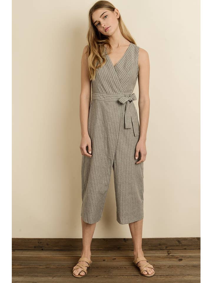 Dress Forum - Wholesale Jumpsuit - Women's - FP3198 Double-Stripe Surplice Cropped Jumpsuit