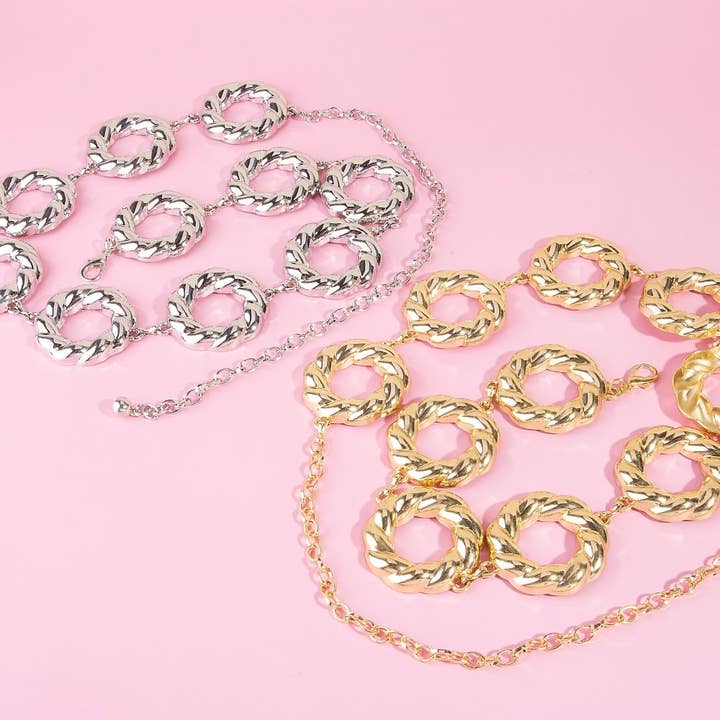 Dicker metallischer, gedrehter Reifenkettengürtel für den Großhandel von Collections by Fame Accessories