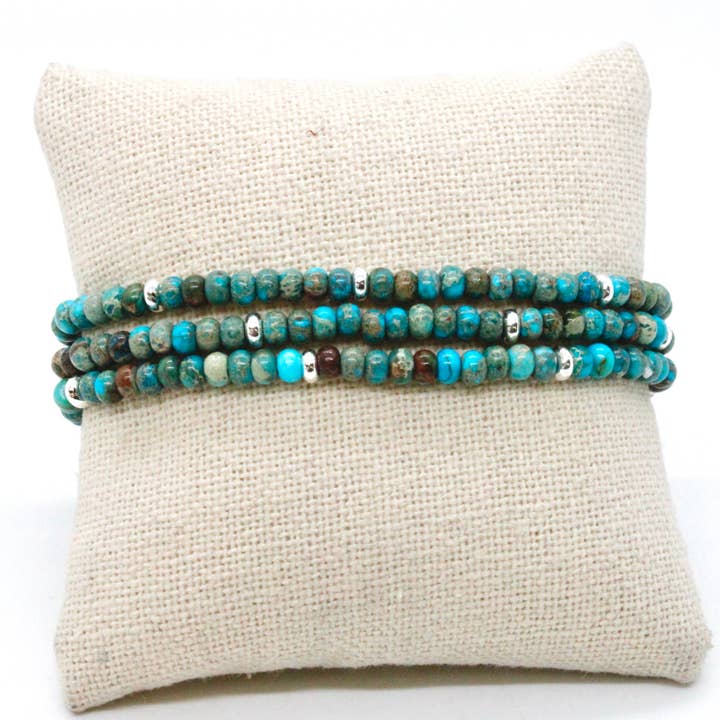 LIZOU - Wholesale Beaded bracelet - Turquoise Jasper + Silver Bracelet Bundle3