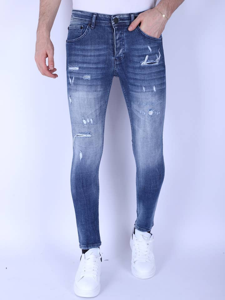 Denim Jeans With Bleached Washing - Slim Fit-1094 for wholesale by Local Fanatic