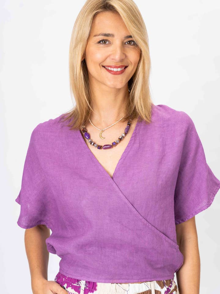 Linen Wrap-Style Top for wholesale by Look Mode Usa