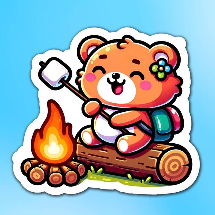 Happy Camper Bear Vinyl Sticker for wholesale by Sticker Lodge