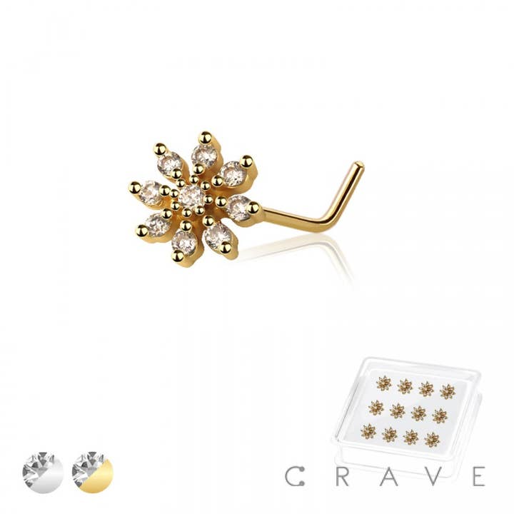12PCS OF MULTI CZ FLOWER 316L SURGICAL STEEL L-SHAPE NOSE BO for wholesale by CRAVE