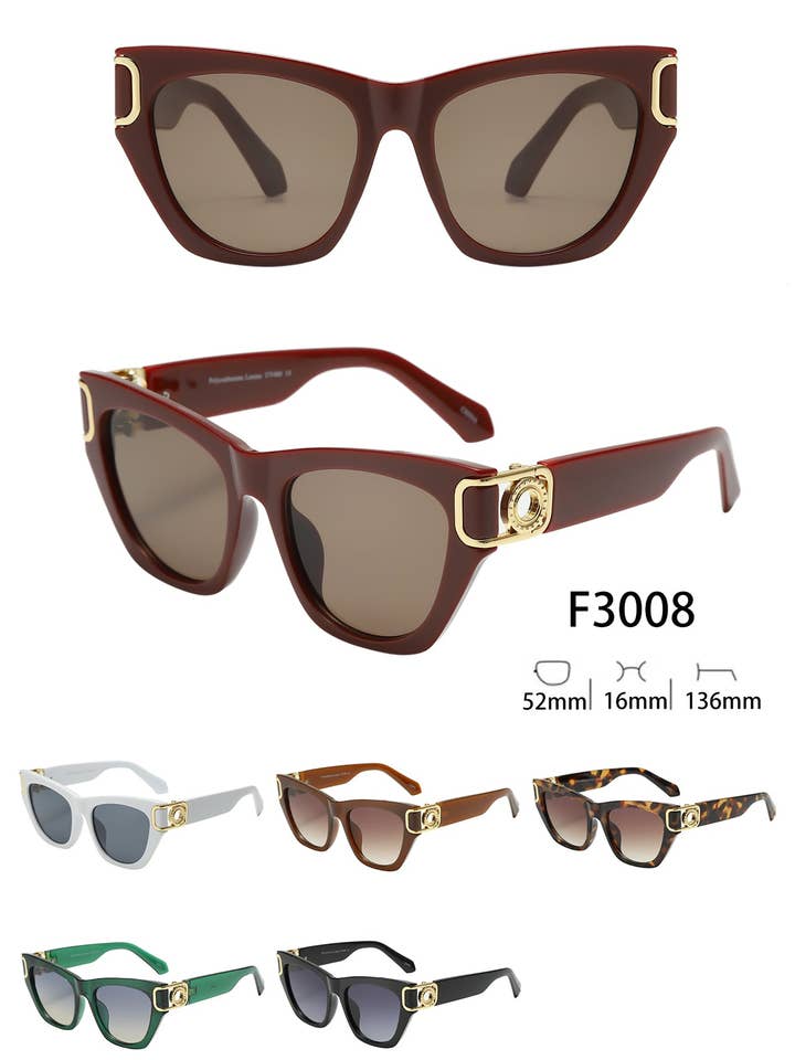 F3008, Large Cateye Design with Brilliant Gold Color Accent Arms for wholesale by Prime Opticals