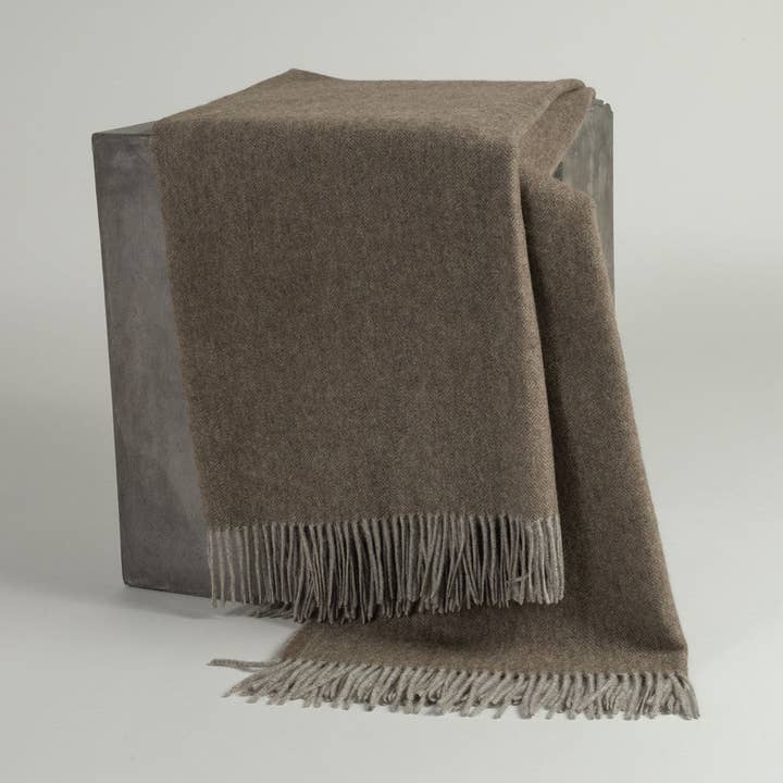 Cappuccino Herringbone Woven Yak Down Throw for wholesale by Bloomist