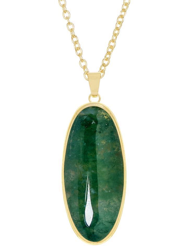 Moss Agate Oval Pendant Necklace - GF for wholesale by Zoey Simmons
