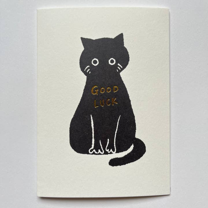 Lucky Black Cat Card - with Gold Foil for wholesale by Takako Copeland
