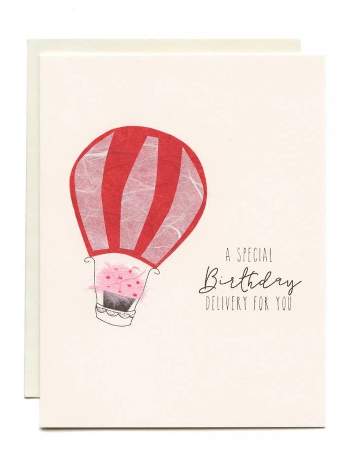 "A Special Birthday Delivery for You" Cupcake in Balloon for wholesale by FLAUNT HANDMADE CORRESPONDENCES