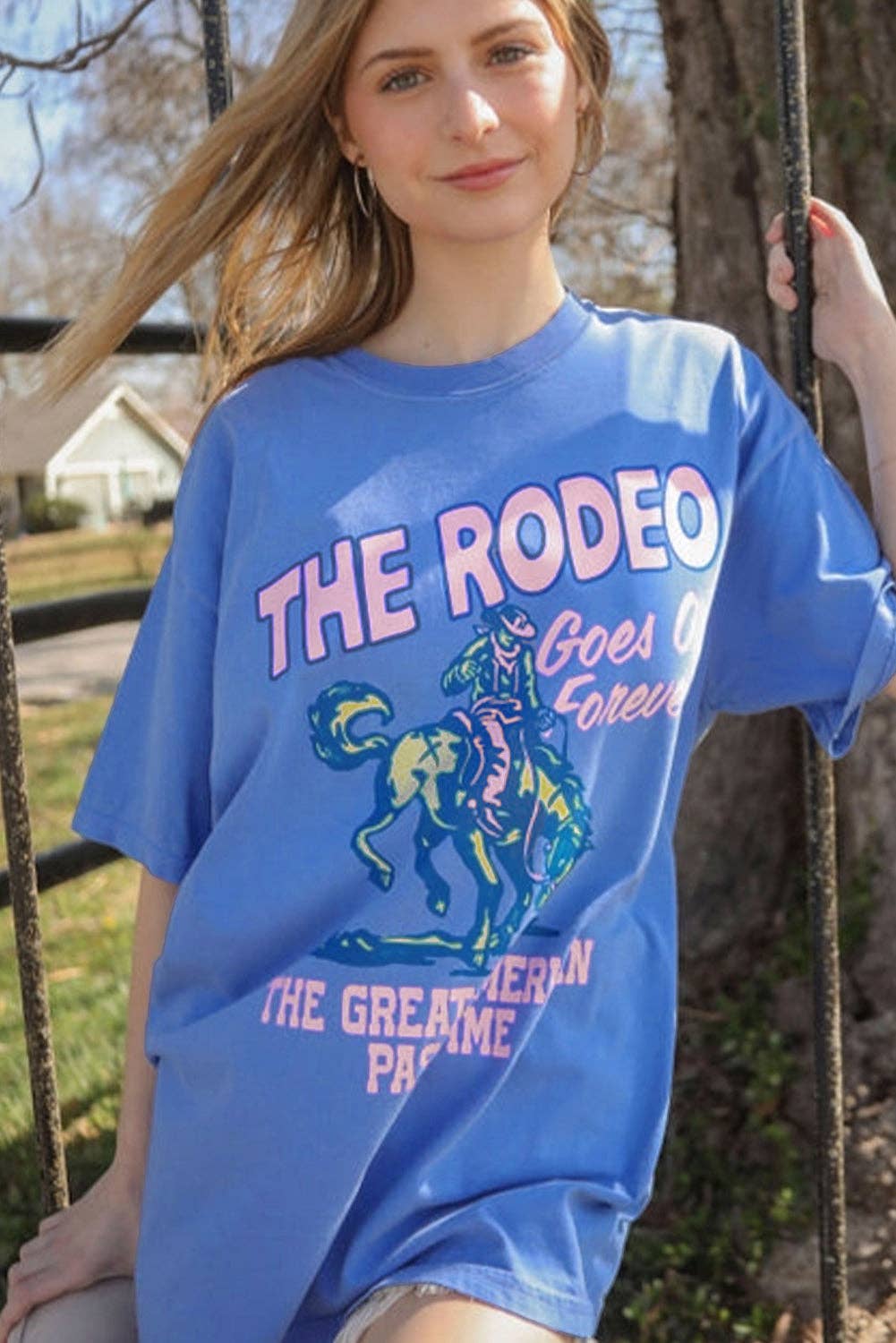 Sky Blue Rodeo Forever Western Graphic Tee for wholesale on Faire1