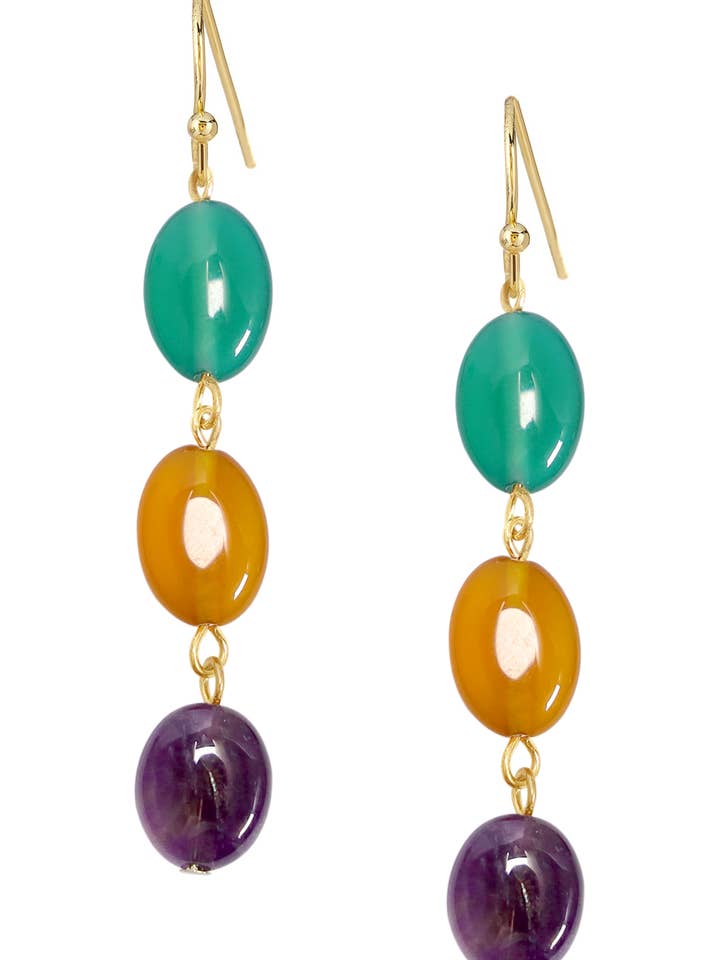 Boucles d'oreilles pendantes en améthyste et agate mixte - GF pour la vente par Zoey Simmons