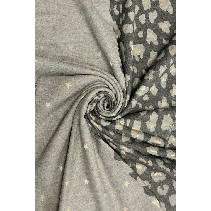 Fashion Scarf World - Vente Écharpe – femme - Écharpe réversible à imprimé étoile et léopard avec bords effilochés14