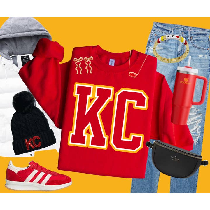 White/Yellow KC Letters Sweatshirt or Tee for wholesale by The Red Rival Wholesale