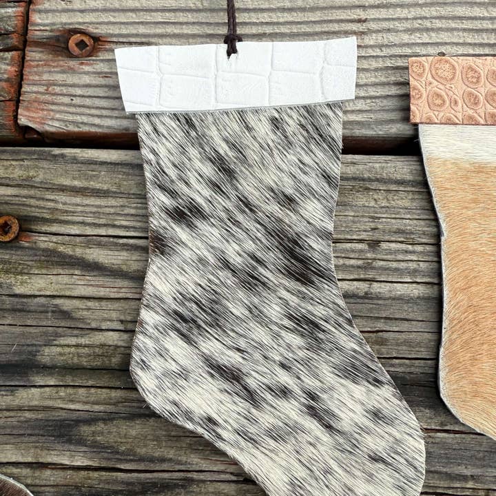 Wild Mountain Soul Designs - Wholesale Holiday Stocking - Hair-on cowhide stocking ornament1
