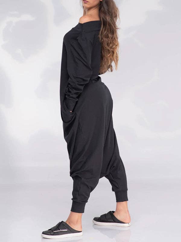 Plush Looks - Wholesale Jumpsuit - Women's - Simple Casual Loose Solid Color Off-The-Shoulder Jumpsuits3
