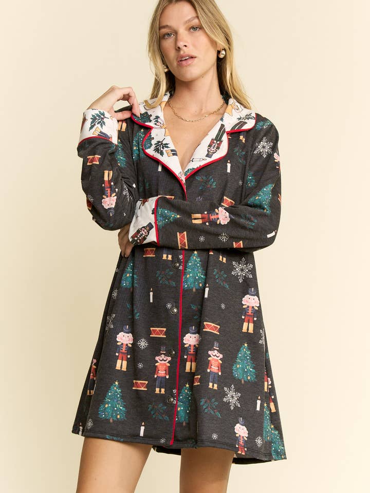 Cotton Muse - Wholesale Dress - Women's - CHRISTMAS BUTTON DOWN LONG SLEEVE DRESS6