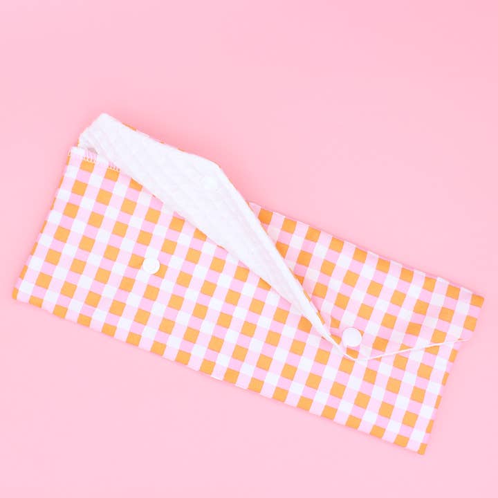 Maxi soap pouch - gingham - pink - orange for wholesale by Machatatelier