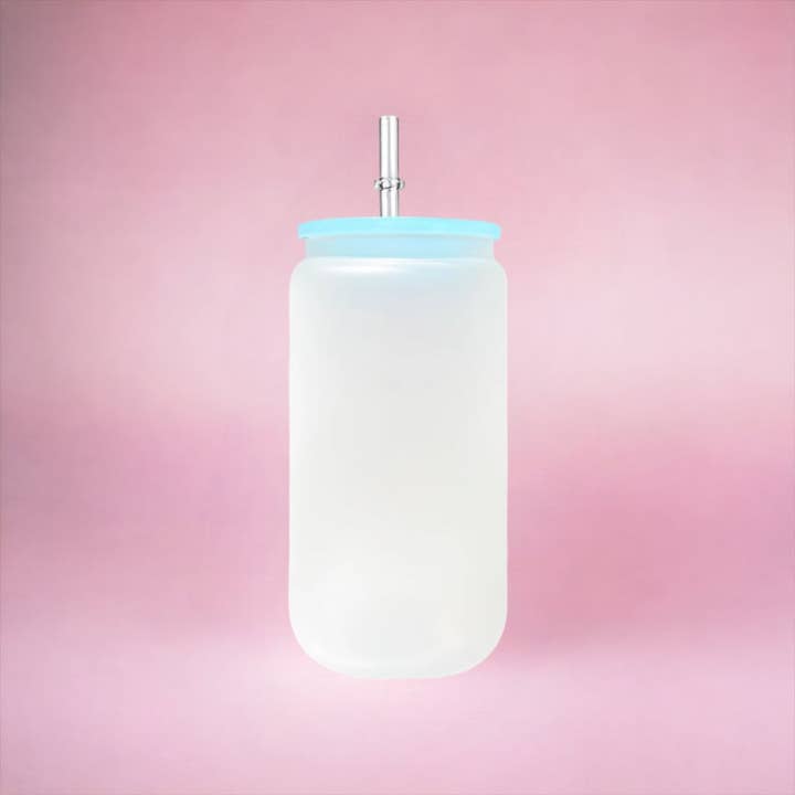 OMG Cups! - Wholesale Drinking Glass/Cup - Frosted Sublimation Glass Can (Plastic Colorful Lids) 16oz1