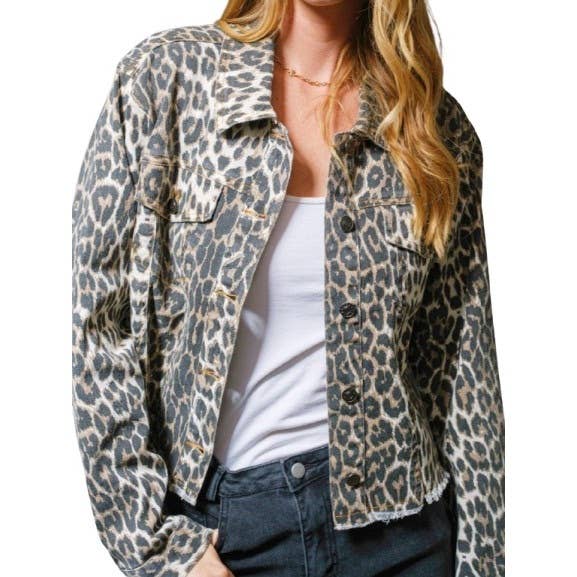 Unleash Your Wild Side with Leopard Button-Up Denim Trucker for wholesale by Blue Bunny Inc