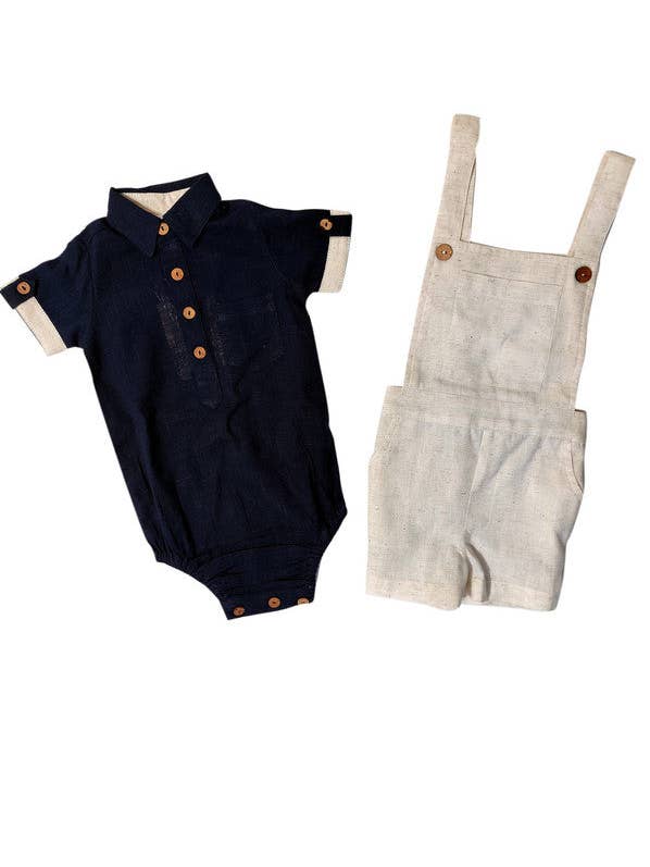 Set aus Strampler und Overalls für Kleinkinder, Marineblau und El für den Großhandel von Yo Baby
