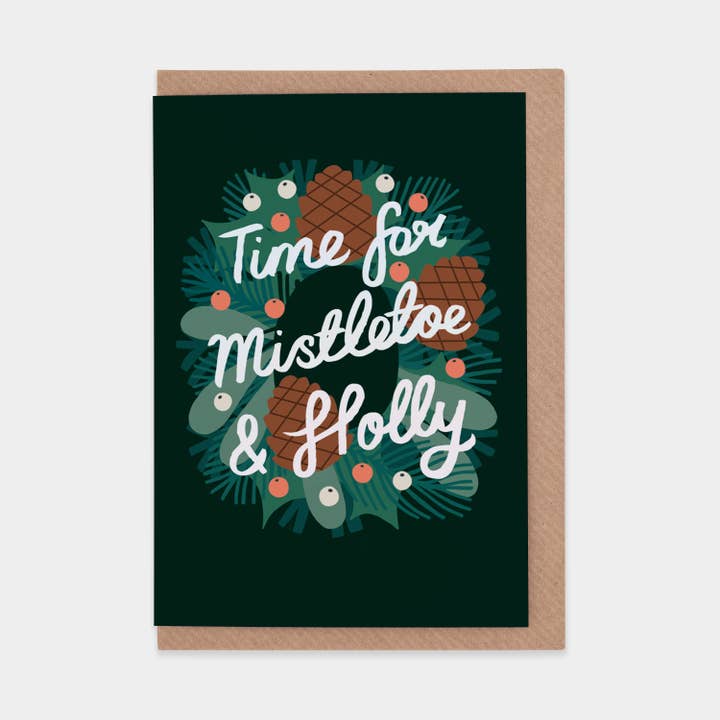 Evermade - Wholesale Christmas Card - Time For Mistletoe & Holly Christmas Card (in cellophane)