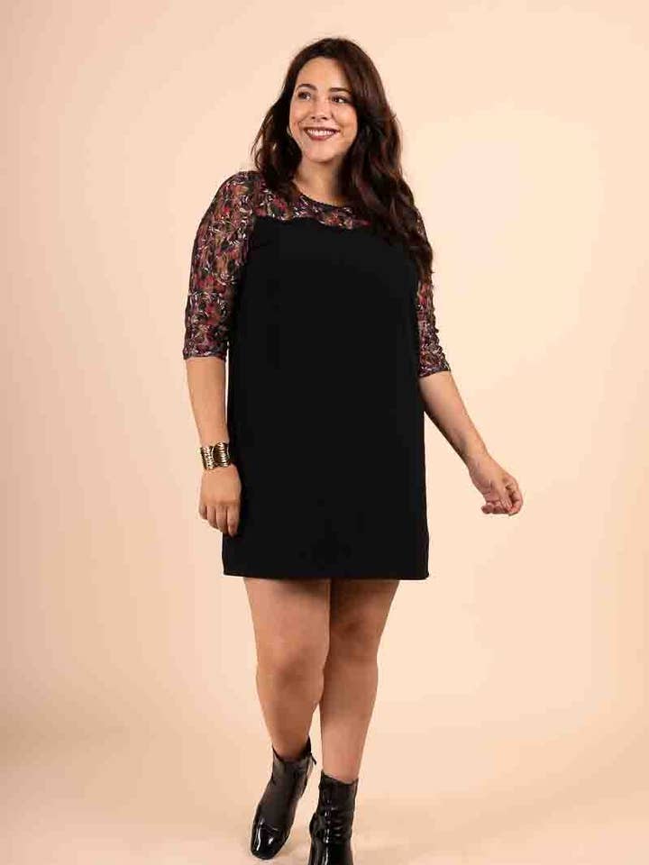 3/4 sleeve straight cut black dress for wholesale by You Udress