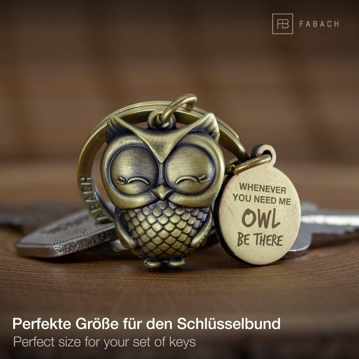 FABACH – Die Schlüsselanhänger-Schmiede – wholesale Nyckelring - Unisex – Nyckelring 'Owl be there' med uggla och gravyr – söt ugglelyckoamulett8
