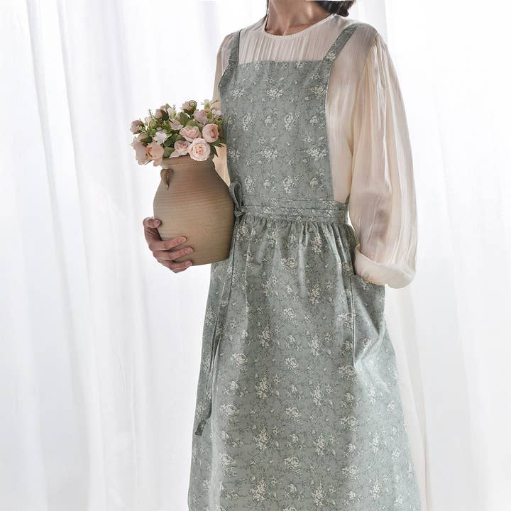 ACCITY - Wholesale Apron - Extended Floral Print Linen Aprons with pockets_CWMM33049