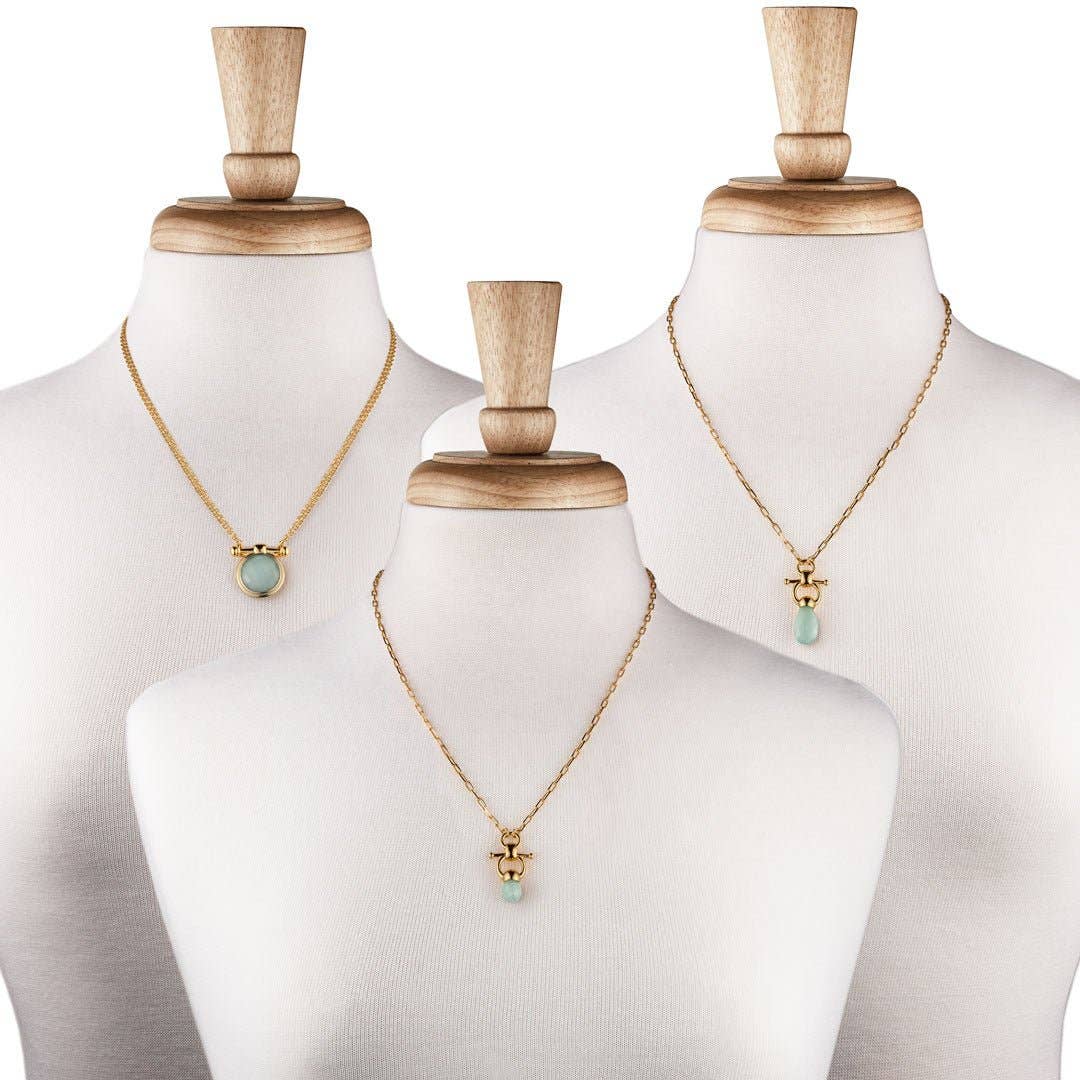 URBAN-EQUESTRIAN – wholesale Pendant/charm necklace – Adele - Aqua Chalcedony Equestrian Horse Bit Necklace in Gold8