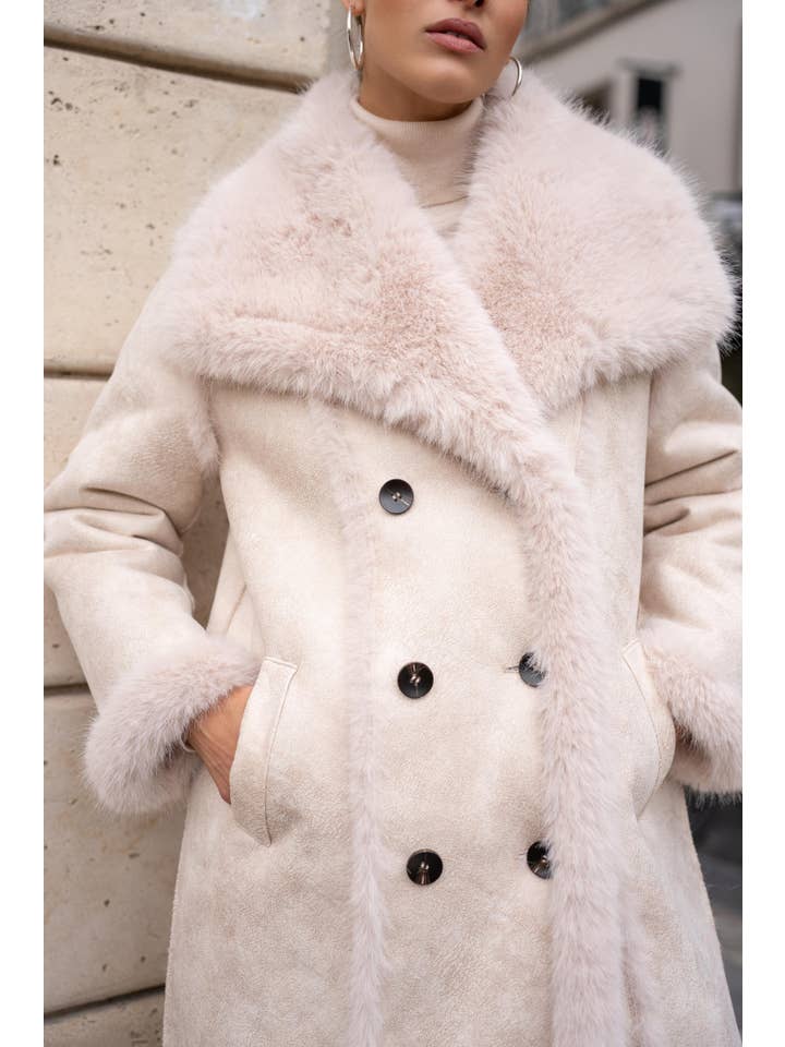 Attentif Paris - Wholesale Fur/Faux Fur Coat - Women's - Synthetic leather and synthetic fur long coat