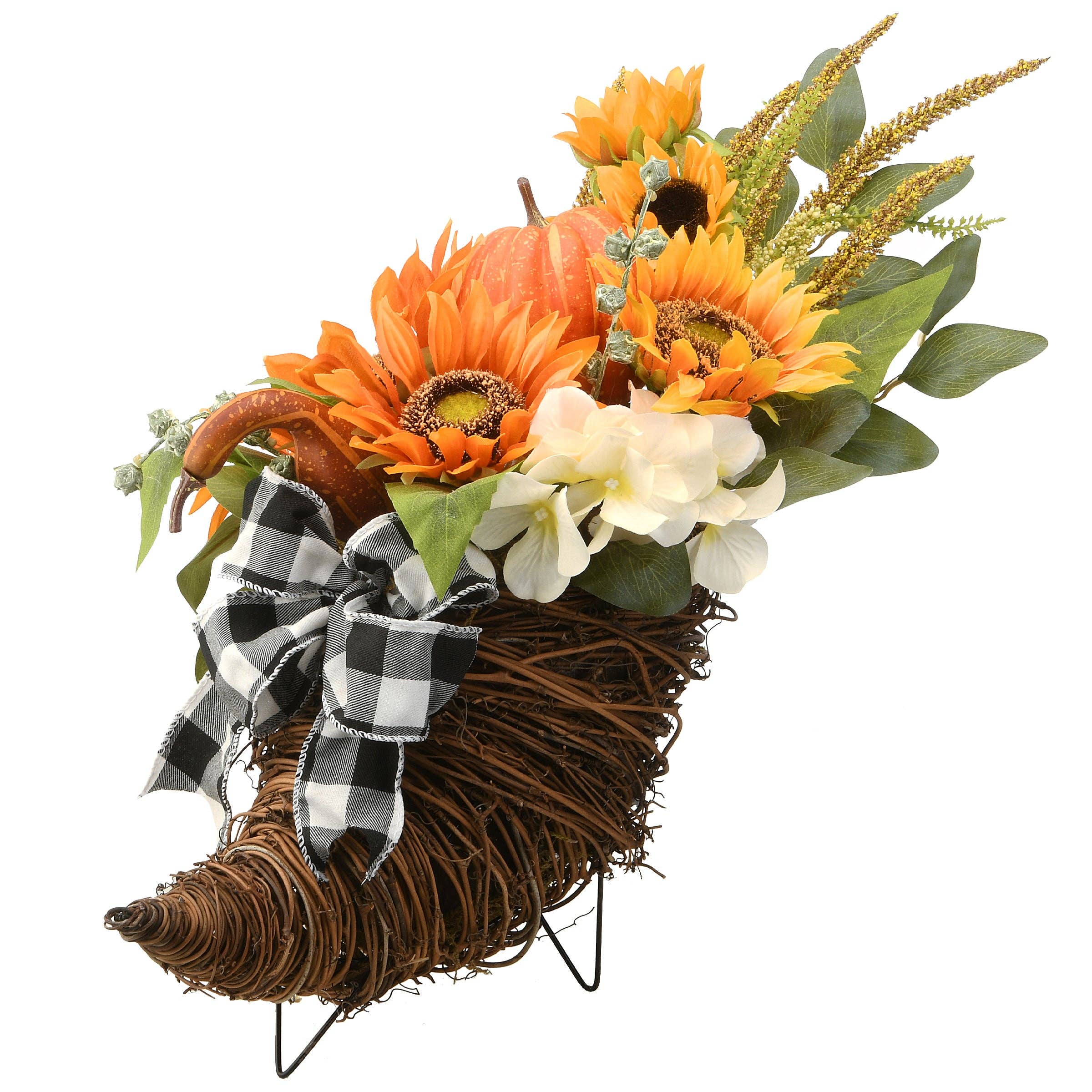 National Tree Company - Wholesale Artificial Flowers - 20 in. Wicker Cornucopia Basket Decoration with Pumpkins, Sunflower Blooms, Assorted Leaves0