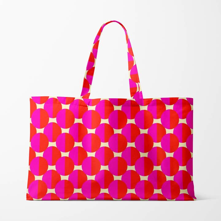Stor bomuldslærredstaske med lyserøde prikker for engroshandel hos Aaliyah Makoni