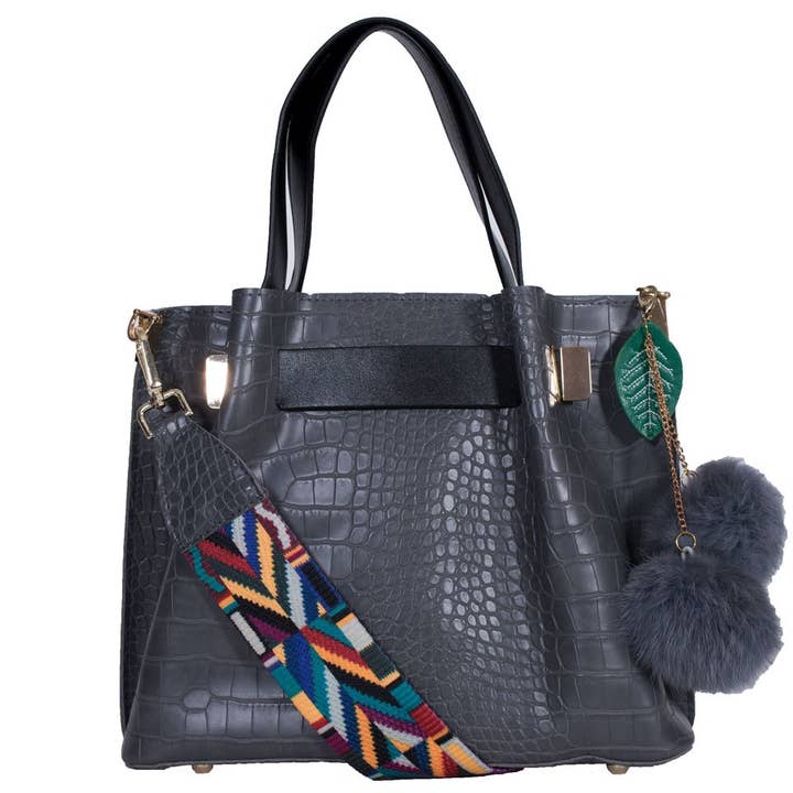 Handtasche mit Krokoprägung - Grau für den Großhandel von Lily and Layla