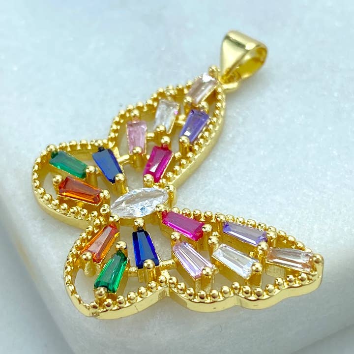 Hänge i 18k guld fylld med flerfärgad CZ fjäril, DIY fjärilshänge med sidofäste vinge för wholesale av Luxus Accessories