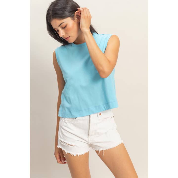 Ærmeløs top med rund hals og læg bagpå for engroshandel hos Double Zero