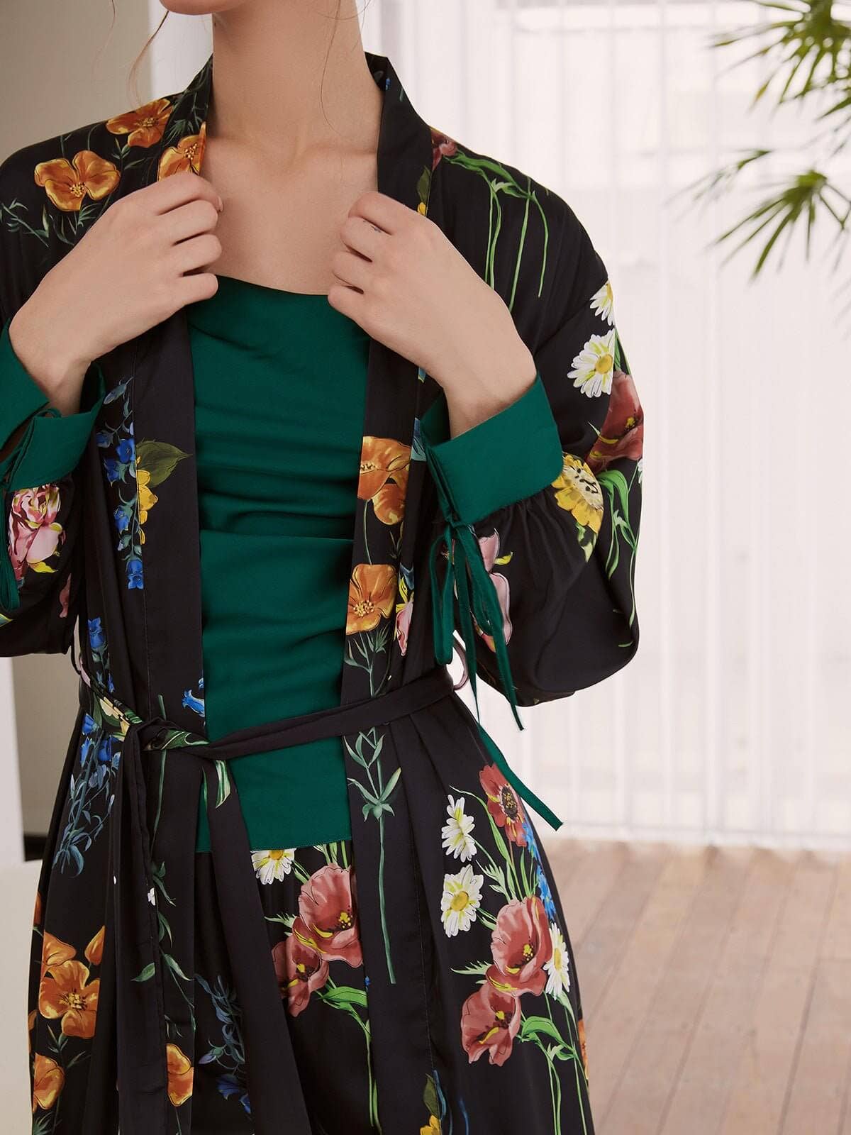 black Floral Pajama Set 3 Pcs for wholesale on Faire4