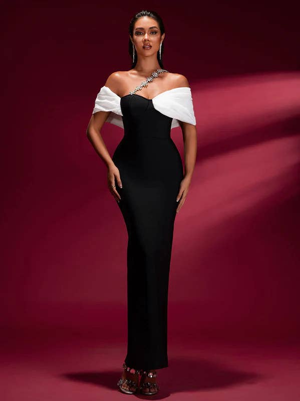 Crystal-Embellished Off-Shoulder Bandage Dress for wholesale by Fiona Secret Closet