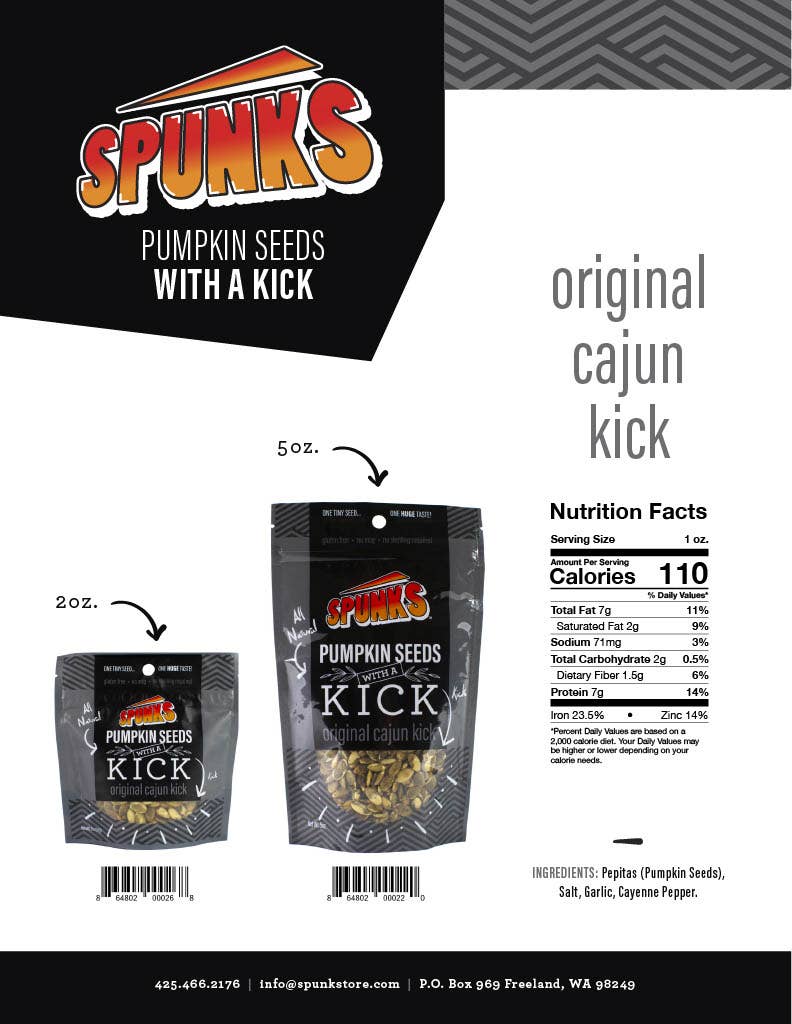 SPUNKS 'pumpkin seeds with a kick' - Wholesale Seeds/Kernels - SPUNKS, ORIGINAL CAJUN KICK 2 OZ.2