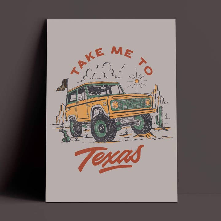 Take Me Texas Brown Beige Poster for wholesale by State Bliss