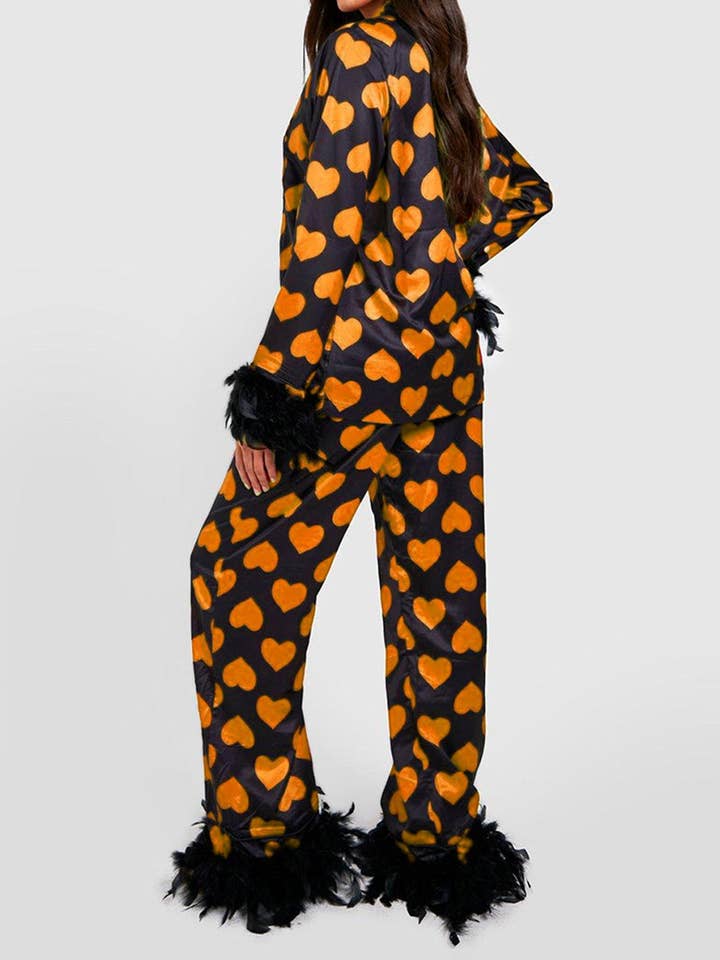 AZSHOP Trading LLC – Engroshandel Pyjamasæt - Dame – Hjerteprint pyjamassæt med fjerkant #24