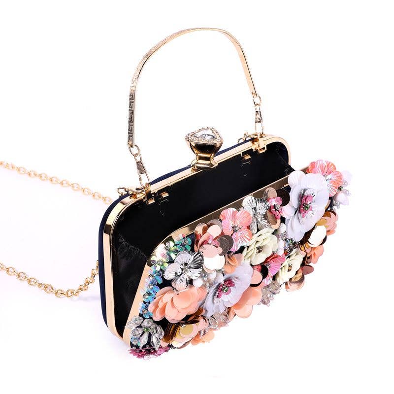 PEACH ACCESSORIES - Vendita all'ingrosso Pochette - Donna - Borsa clutch da sera decorata a mano con fiori K0201