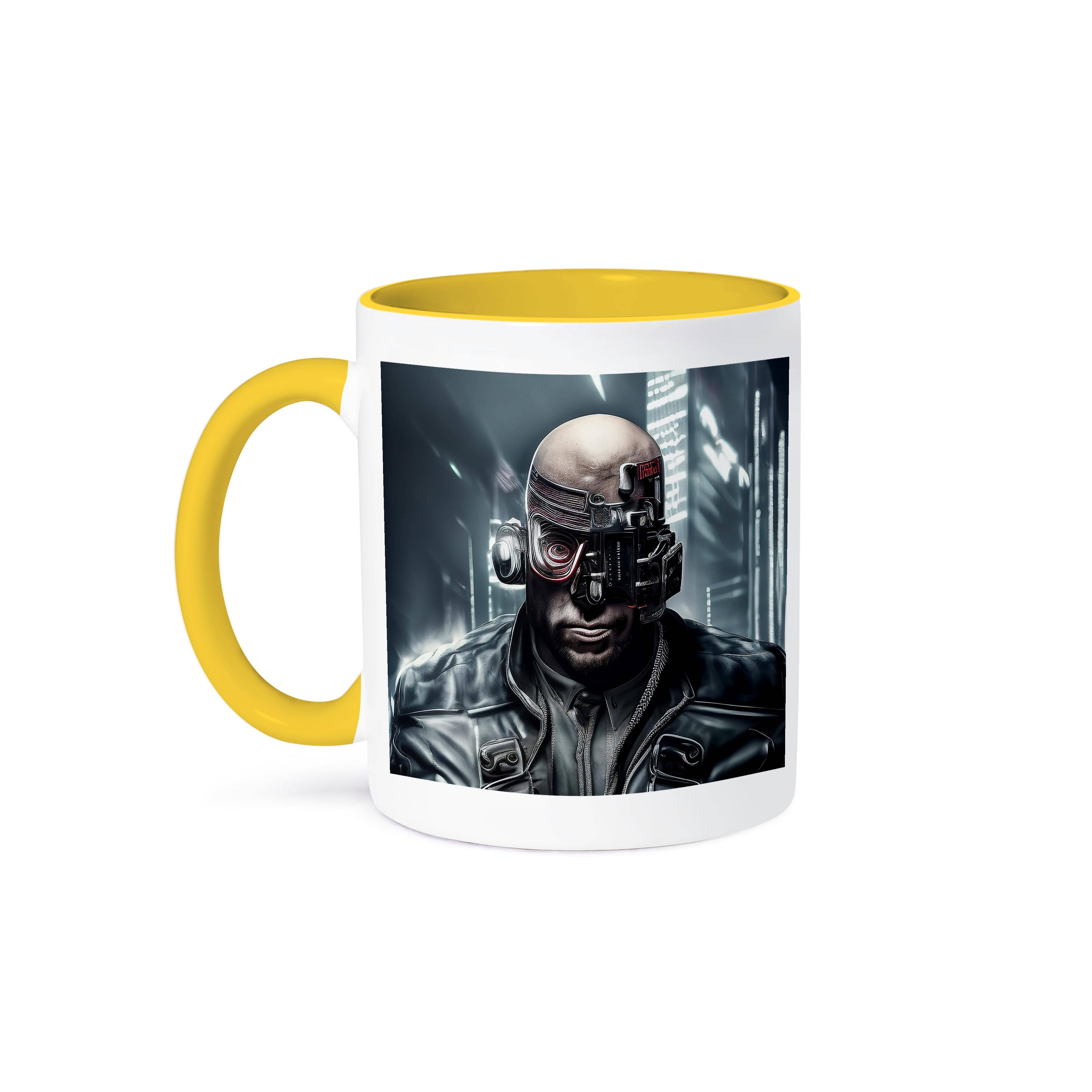 3dRose - Wholesale Coffee Mug - 3dRose, Bold man cyberpunk cyborg. Head gadgets, leather jacket, night city, Mug0