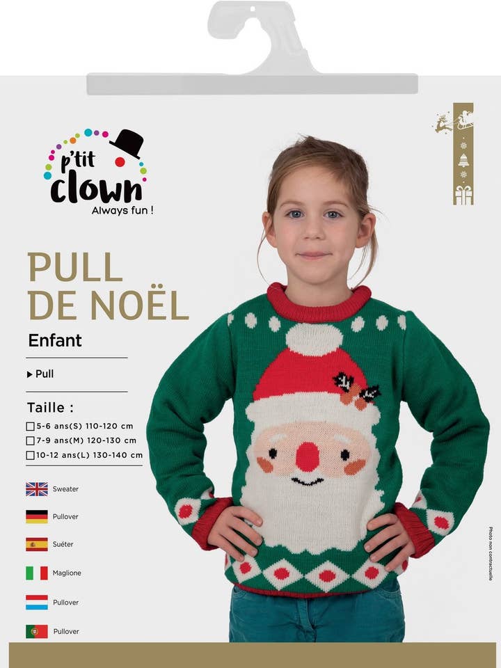 Pull De Noël Père Noël - Enfant - 7/9 Ans pour la vente par P'tit Clown