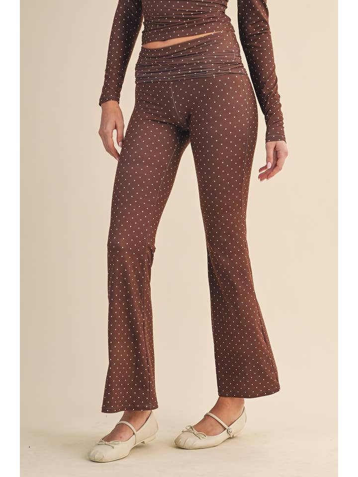 KIMBERLY C – Großhandel Sport-/Lounge-Leggings – Damen – Polka-Dot-Print Weiche Strickjersey-Faltbund-Schlaghose8