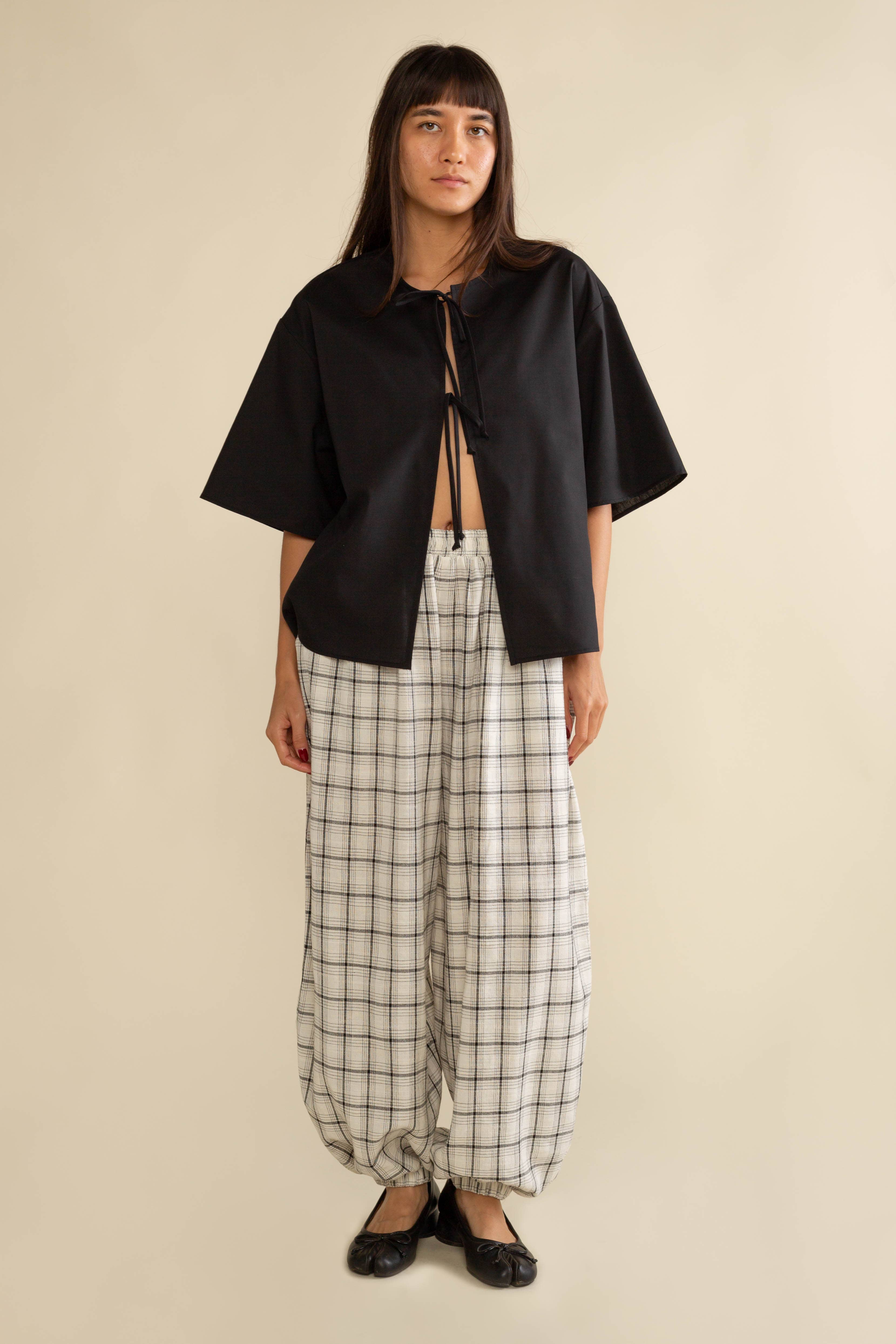 Ivoor/Zwart Aime lichtgewicht geruite ballonbroek - grote maten voor groothandel op Faire