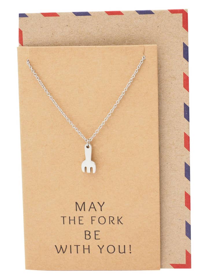 Mariele Fork Charm Halskæde, Få Well Card, Gave til Kokke for engroshandel hos Quan Jewelry