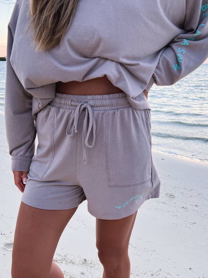 Mocha Make Some Waves Lounge Shorts for wholesale by Bella Rea Swim