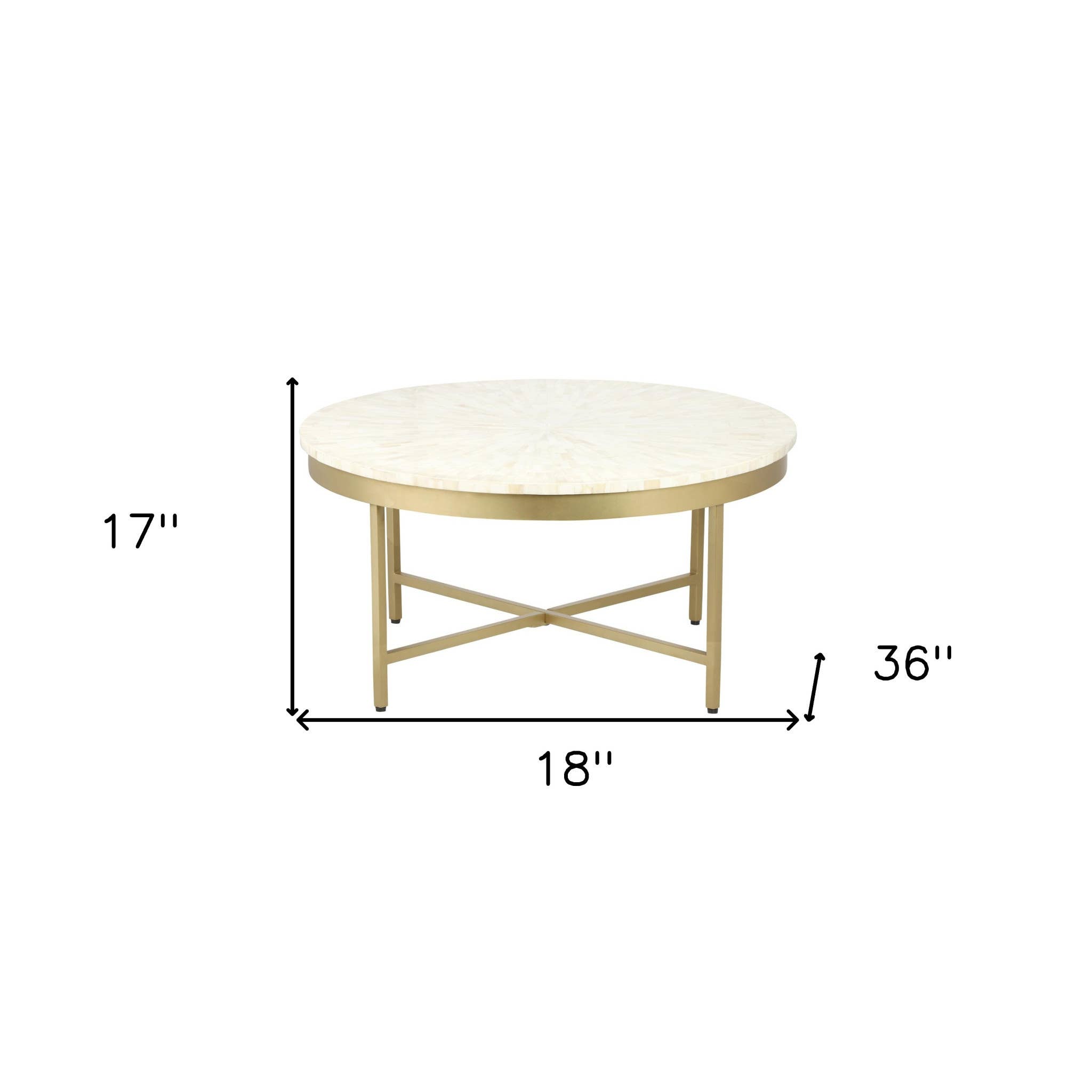HomeRoots - Wholesale Coffee Table - 18" Ivory And Gold Wood And Steel Round Coffee Table2