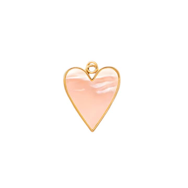 Mother of Pearl Heart Charm 14k Gold Plated Brass for wholesale by Deep South Originals Inc.