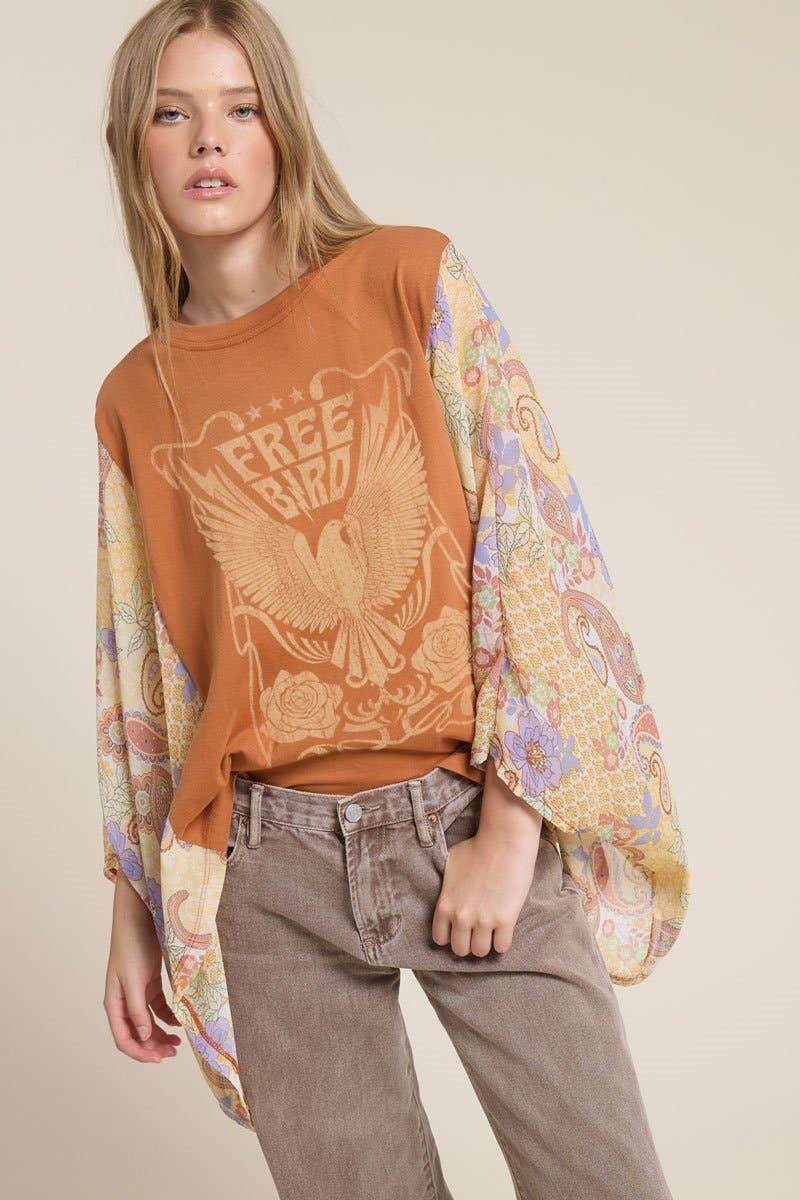 Zutter - Wholesale Screen printed t-shirt – Women′s - Free Bird Vintage Graphic Kantha Top